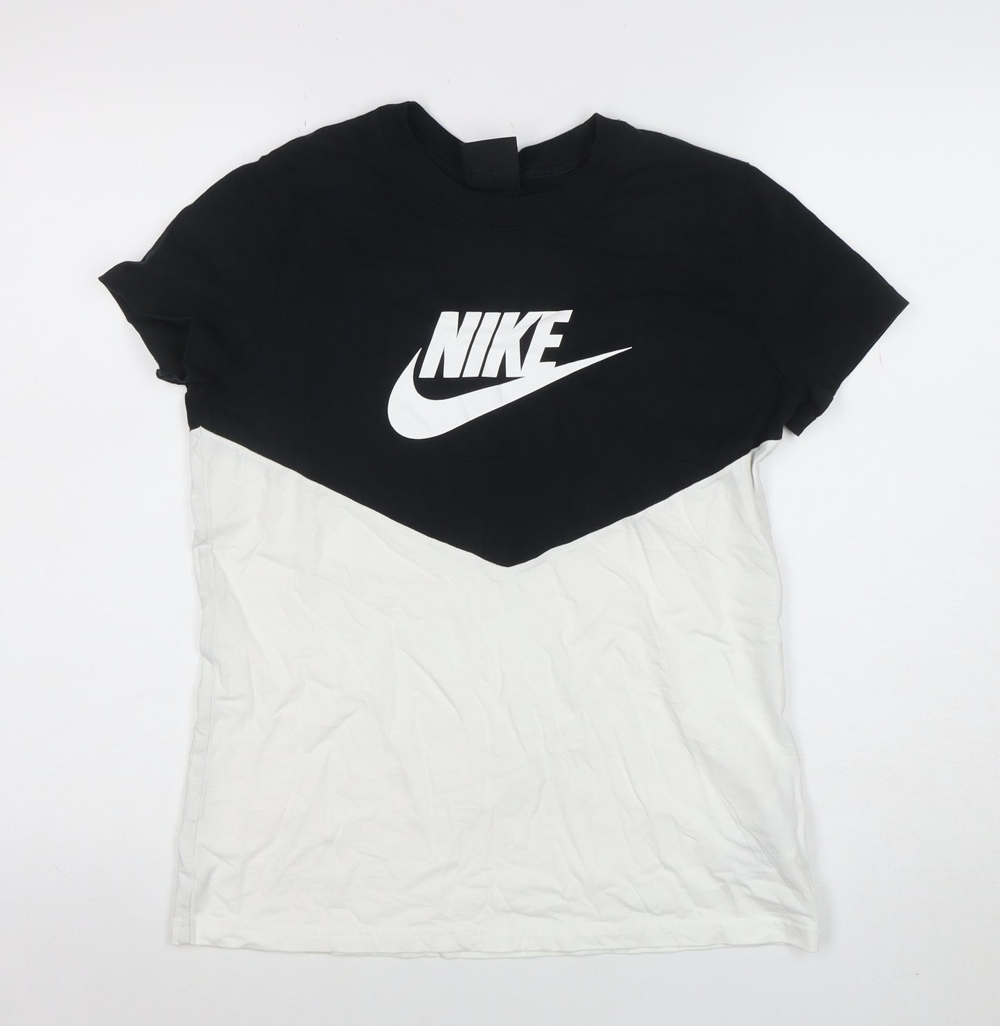 Nike Men's Black White Colourblock Logo Crew Neck Cotton T-Shirt M