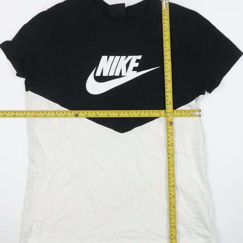 Nike Men's Black White Colourblock Logo Crew Neck Cotton T-Shirt M