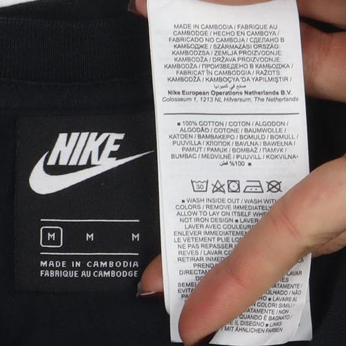 Nike Men's Black White Colourblock Logo Crew Neck Cotton T-Shirt M