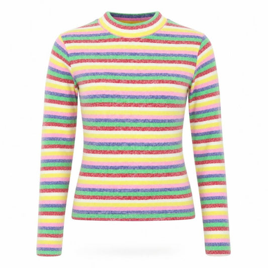 Front view of Poof New York Women’s Multicoloured Striped Mock Neck Jumper, size S