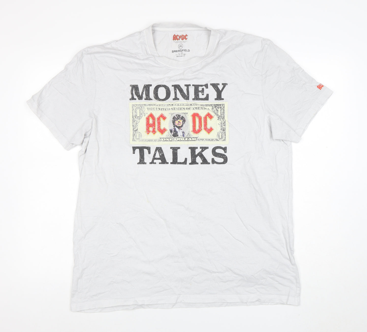 Springfield Men’s White AC/DC Money Talks Band T-Shirt 2XL Regular Fit