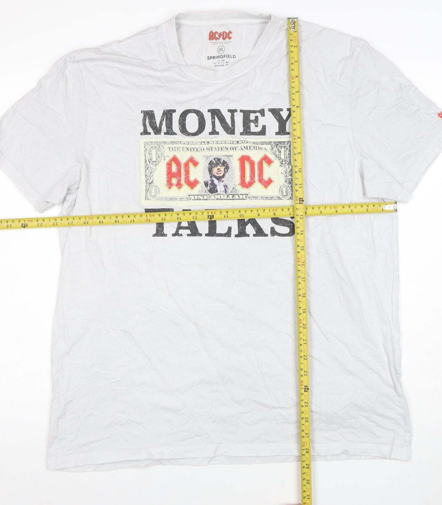 Springfield Men’s White AC/DC Money Talks Band T-Shirt 2XL Regular Fit