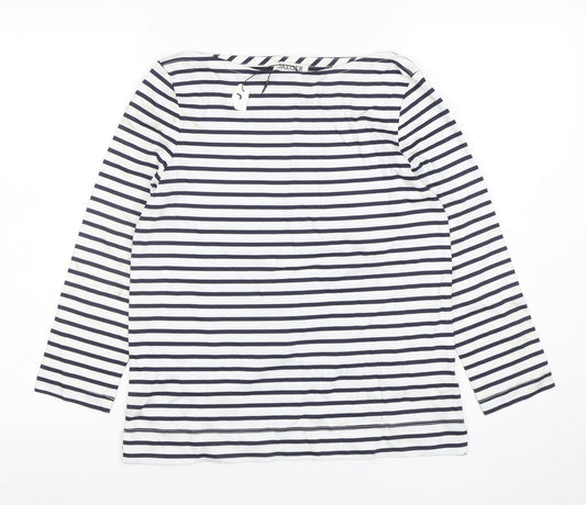 Jaeger Womens Blue White Striped Long Sleeve Cotton Nautical T-Shirt Size 8