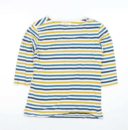 Seasalt Women’s Multicoloured Striped 3/4 Sleeve Boat Neck Cotton Top Size 10