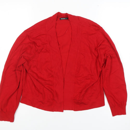 Roman Women's Red V-Neck Knit Long Sleeve Cardigan Size 14