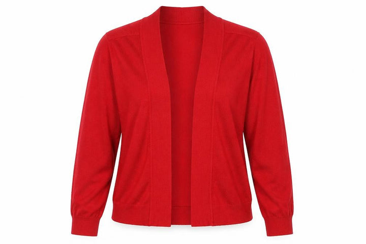 Roman Women's Red V-Neck Knit Long Sleeve Cardigan Size 14
