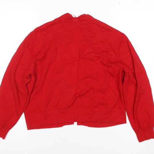 Roman Women's Red V-Neck Knit Long Sleeve Cardigan Size 14