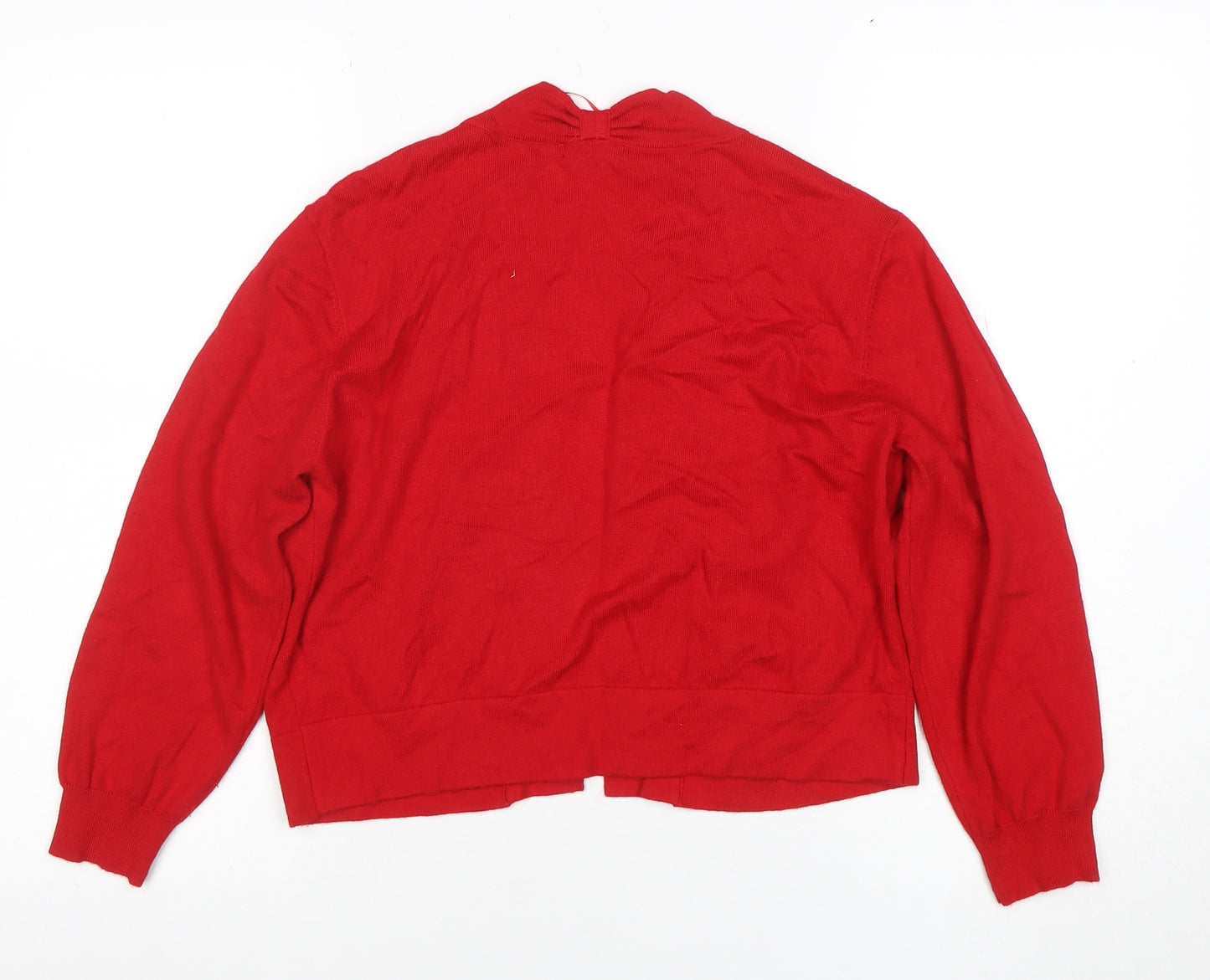 Roman Women's Red V-Neck Knit Long Sleeve Cardigan Size 14