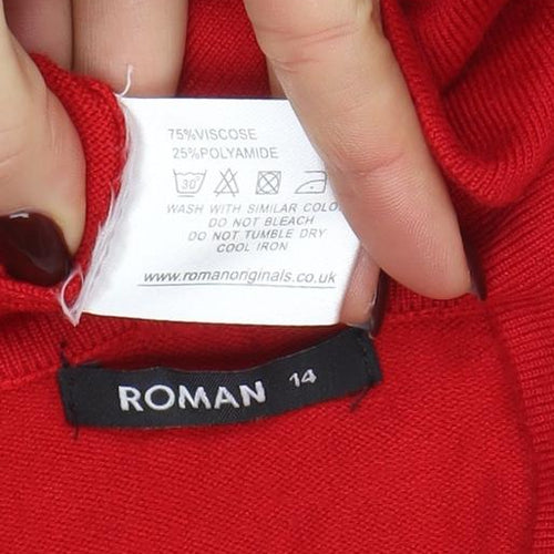 Roman Women's Red V-Neck Knit Long Sleeve Cardigan Size 14