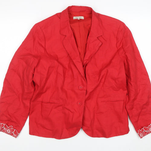 ROCHA.JOHN ROCHA Women's Red Linen Blend Two-Button Blazer Size 20