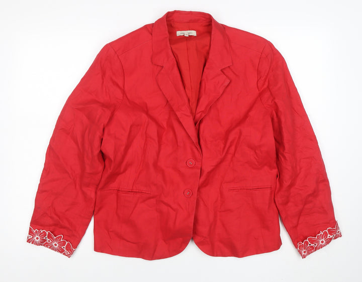 ROCHA.JOHN ROCHA Women's Red Linen Blend Two-Button Blazer Size 20