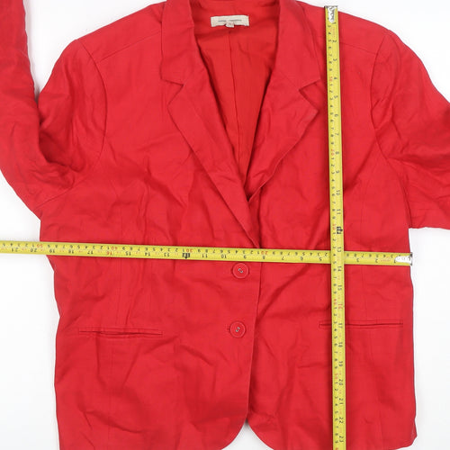ROCHA.JOHN ROCHA Women's Red Linen Blend Two-Button Blazer Size 20