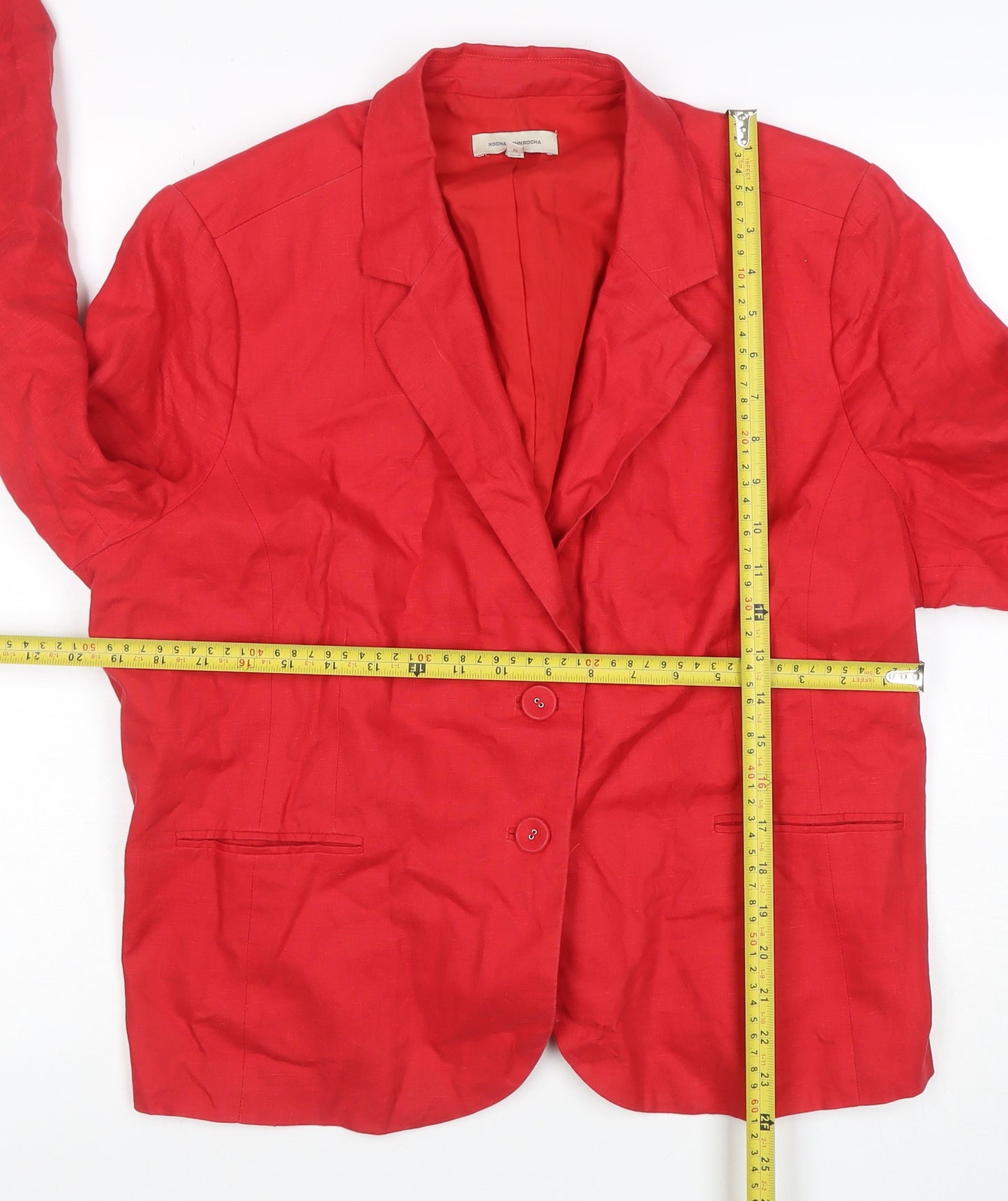 ROCHA.JOHN ROCHA Women's Red Linen Blend Two-Button Blazer Size 20
