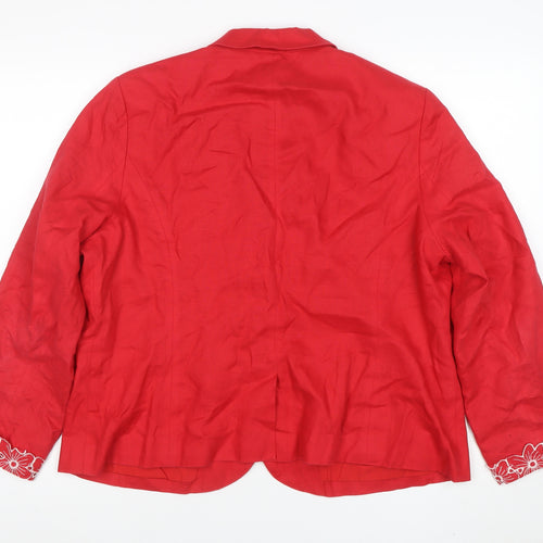 ROCHA.JOHN ROCHA Women's Red Linen Blend Two-Button Blazer Size 20