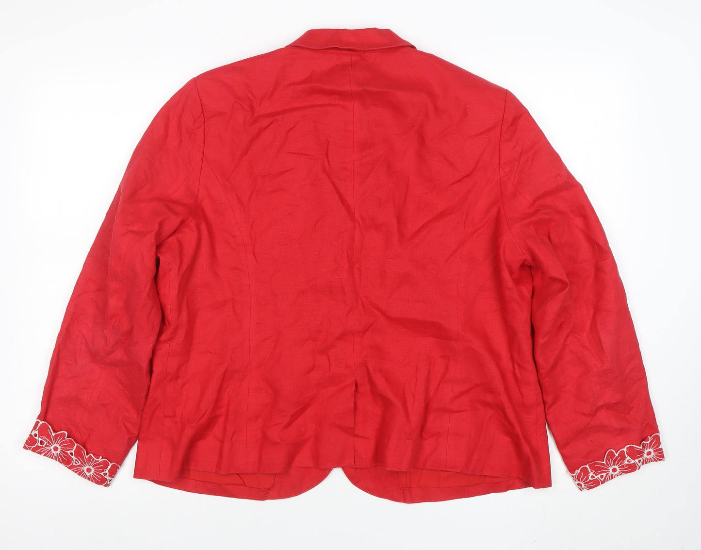 ROCHA.JOHN ROCHA Women's Red Linen Blend Two-Button Blazer Size 20