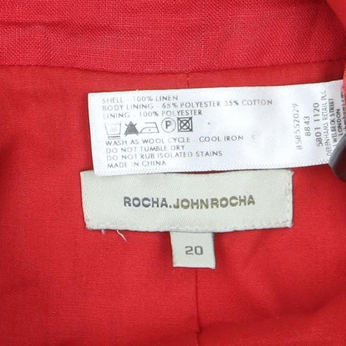 ROCHA.JOHN ROCHA Women's Red Linen Blend Two-Button Blazer Size 20