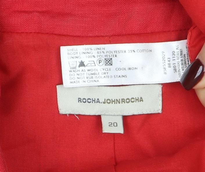 ROCHA.JOHN ROCHA Women's Red Linen Blend Two-Button Blazer Size 20