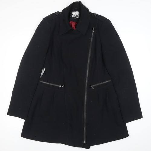 Next Women's Black Size 12 Motorcycle Style Mid-Length Coat
