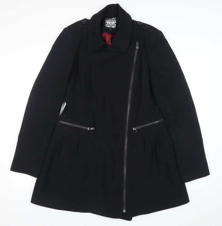 Next Women's Black Size 12 Motorcycle Style Mid-Length Coat
