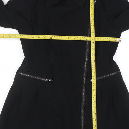 Next Women's Black Size 12 Motorcycle Style Mid-Length Coat