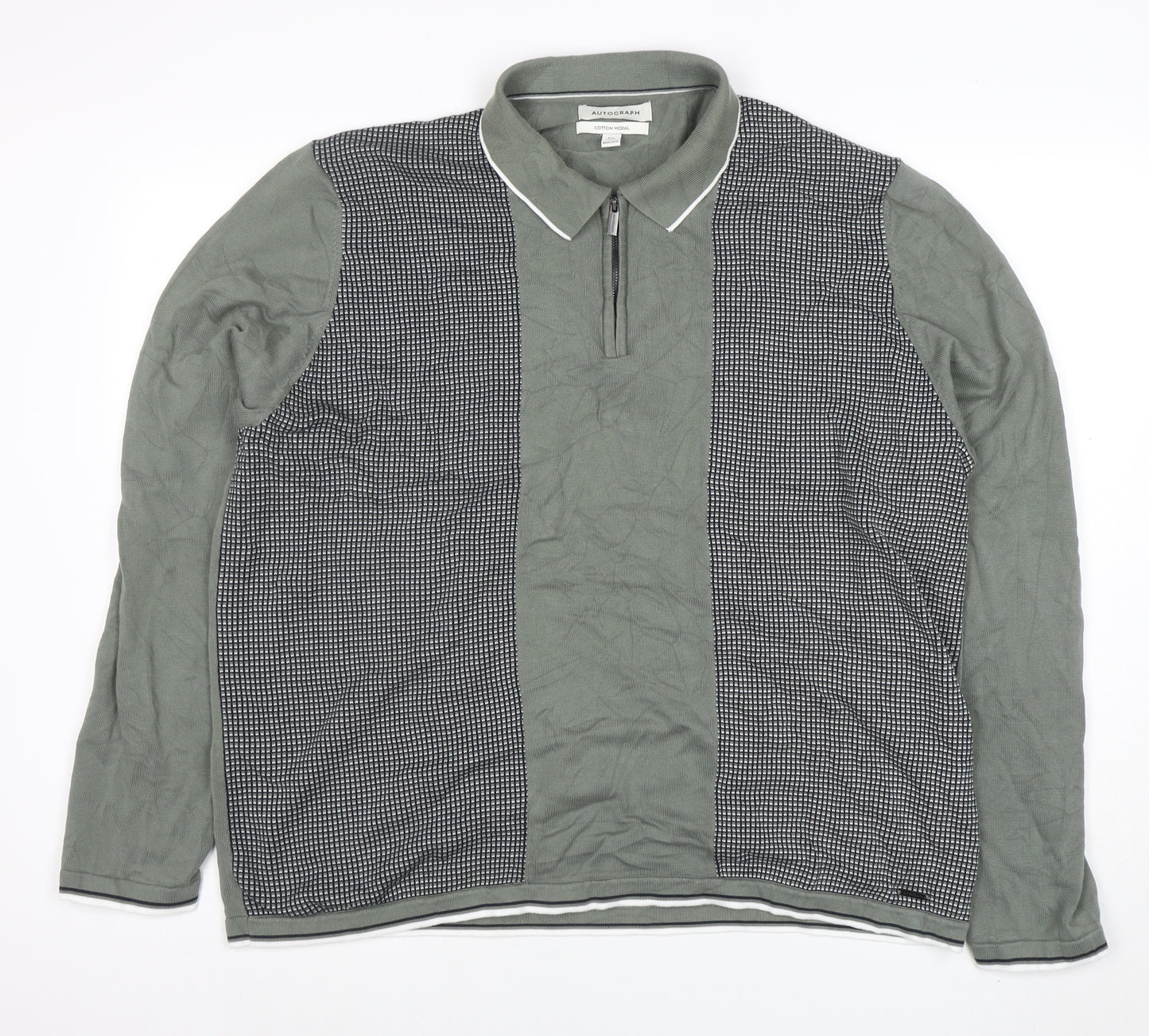 Marks and Spencer Autograph Men's Green 3XL Long Sleeve Polo Top