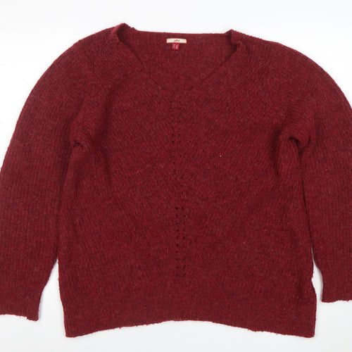 Joe Browns Women's Red V-Neck Chunky Knit Jumper Size 16