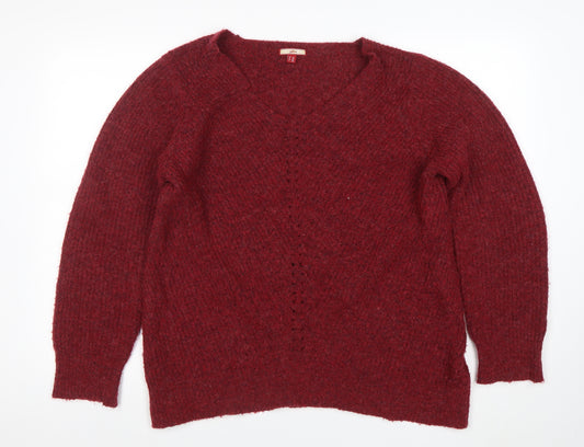 Joe Browns Women's Red V-Neck Chunky Knit Jumper Size 16