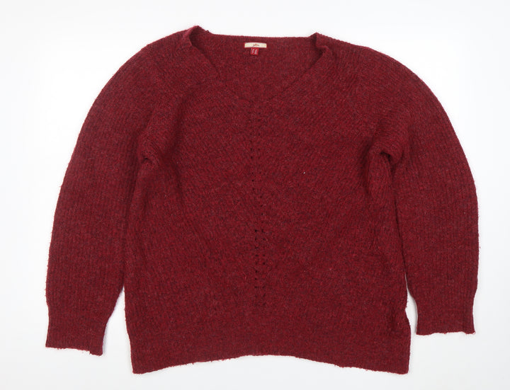 Joe Browns Women's Red V-Neck Chunky Knit Jumper Size 16