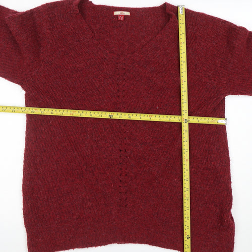 Joe Browns Women's Red V-Neck Chunky Knit Jumper Size 16