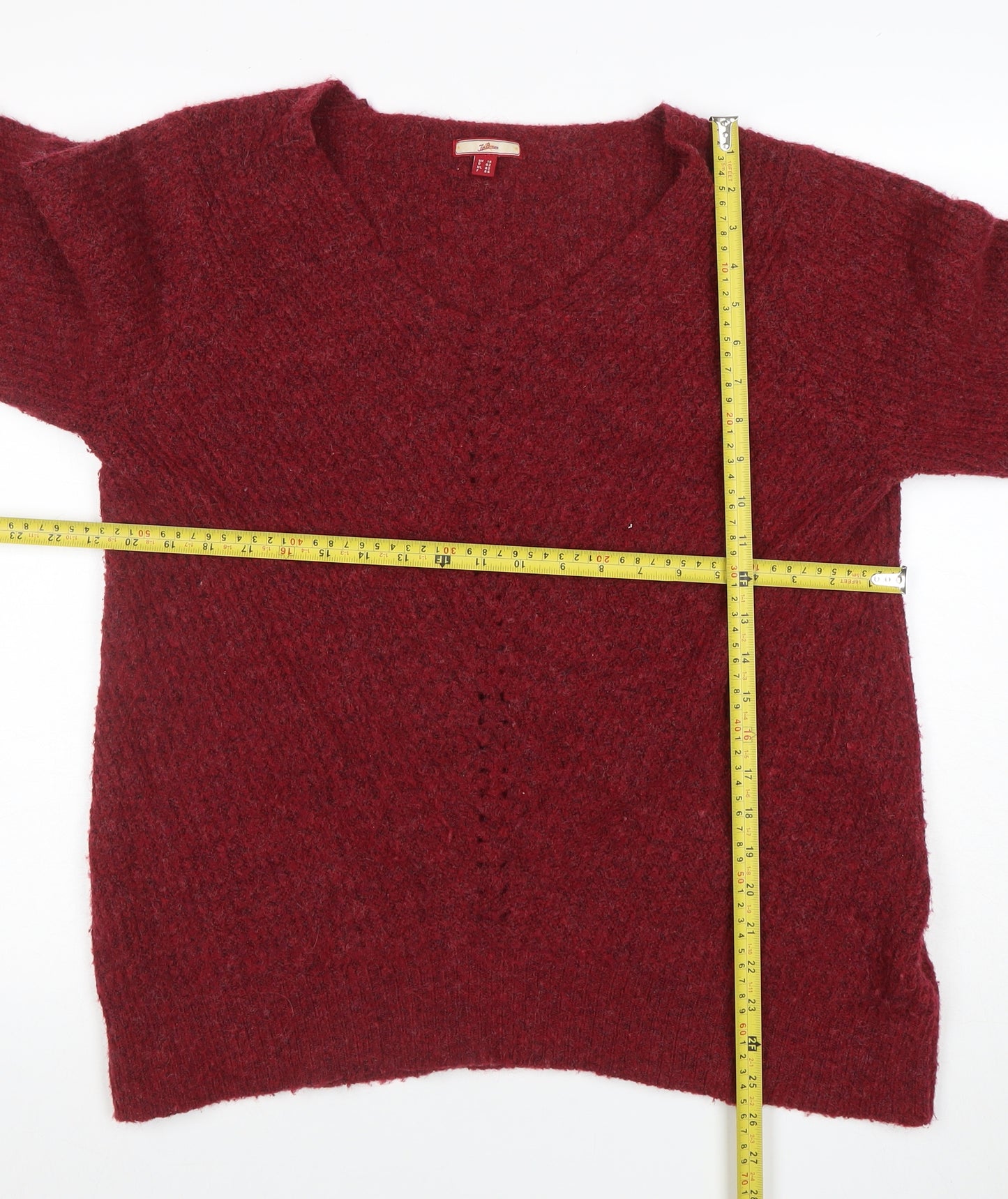 Joe Browns Women's Red V-Neck Chunky Knit Jumper Size 16
