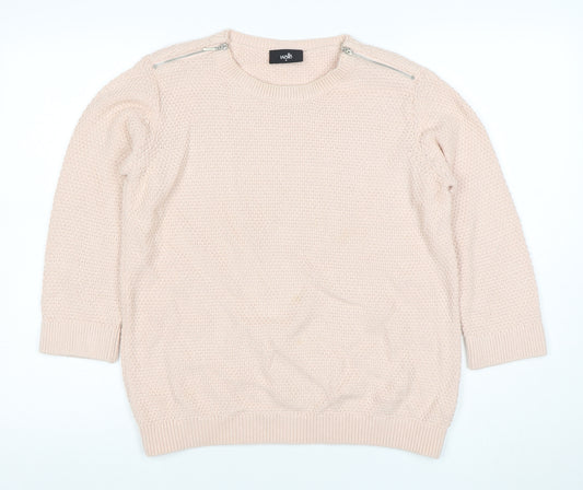 Wallis Women Beige Knit Zip Shoulder Jumper M 3/4 Sleeve