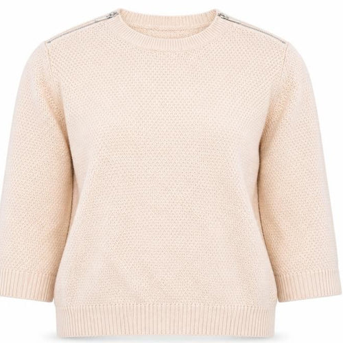Wallis Women Beige Knit Zip Shoulder Jumper M 3/4 Sleeve