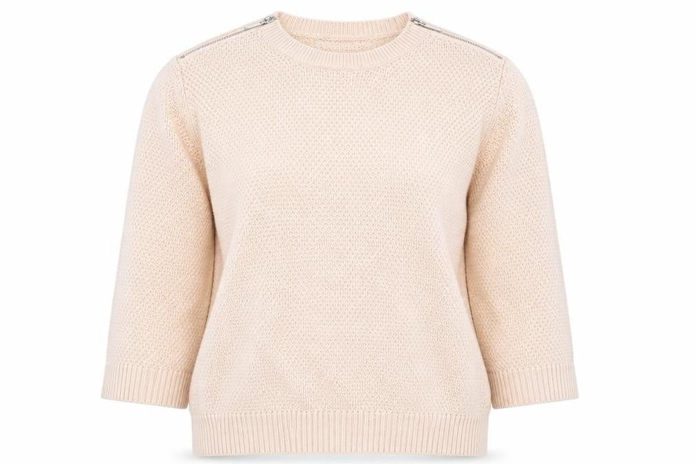 Wallis Women Beige Knit Zip Shoulder Jumper M 3/4 Sleeve