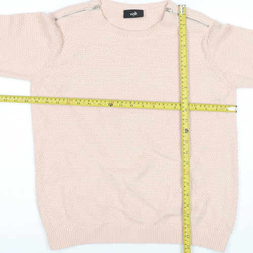 Wallis Women Beige Knit Zip Shoulder Jumper M 3/4 Sleeve