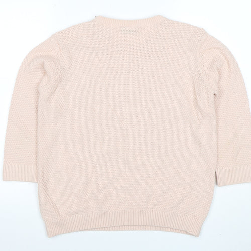 Wallis Women Beige Knit Zip Shoulder Jumper M 3/4 Sleeve