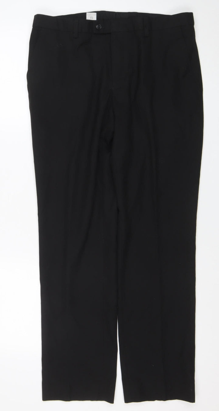 Next Men's Black Formal Trousers 34R Regular Fit Machine Washable