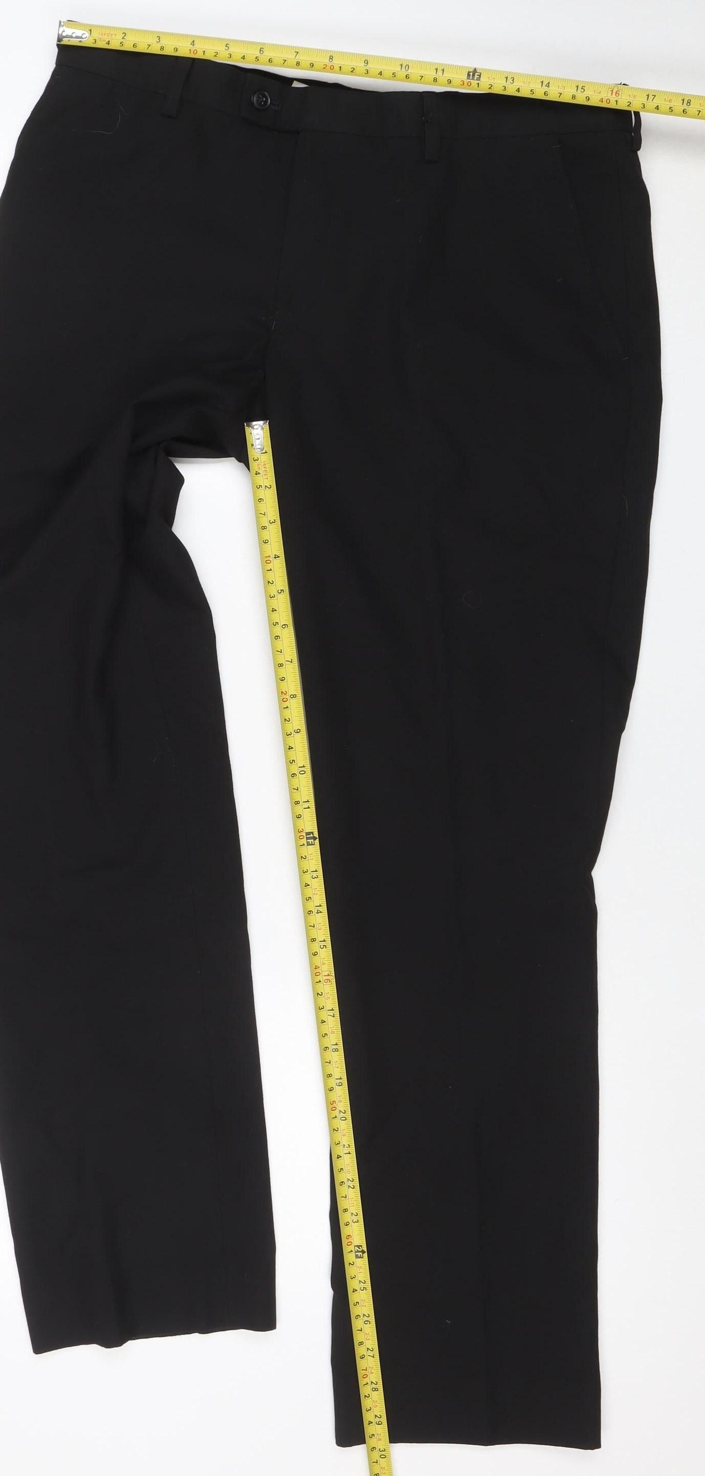 Next Men's Black Formal Trousers 34R Regular Fit Machine Washable