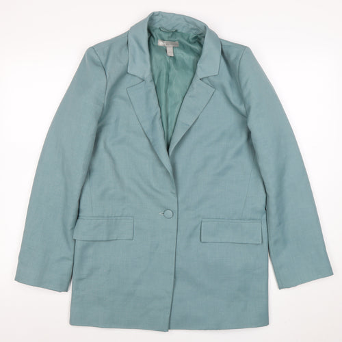 ASOS Women Teal Blue One-Button Long Blazer Jacket Size UK 6