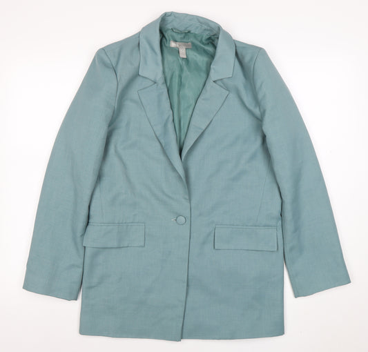 ASOS Women Teal Blue One-Button Long Blazer Jacket Size UK 6