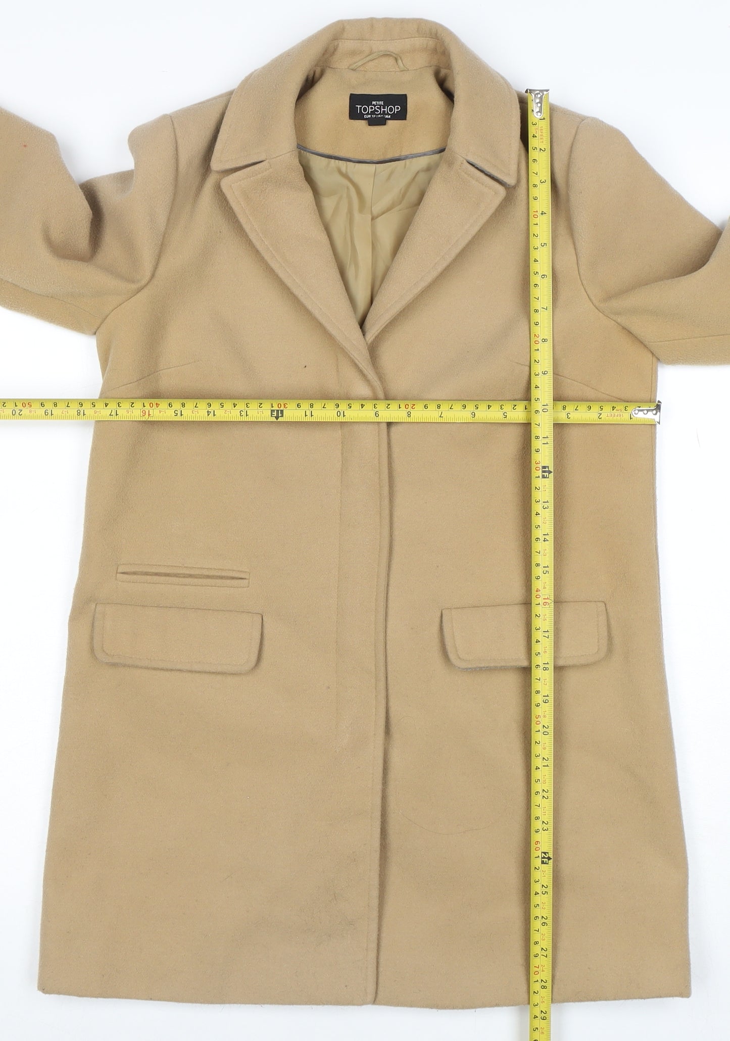 Topshop Women’s Petite Beige Wool Blend Mid-Length Coat Size 4