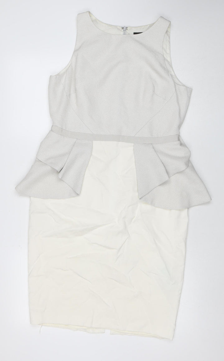 Coast Women's Ivory Sleeveless Peplum Knee Length Dress Size 14