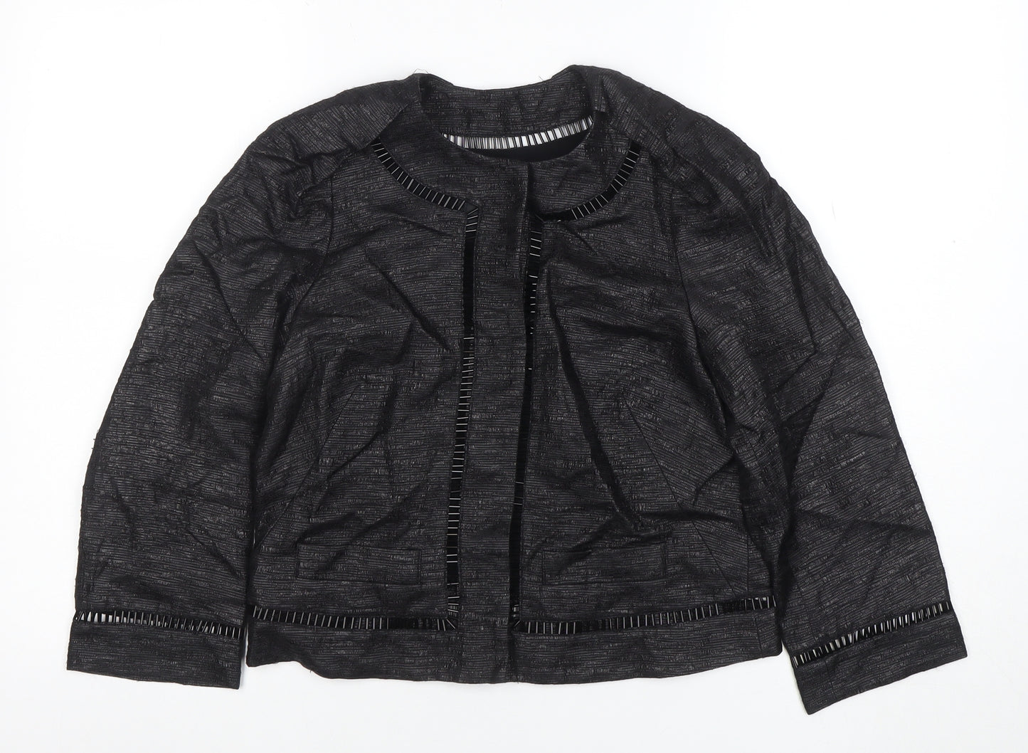Jaeger Black Women's Size 8 Collarless Short Jacket