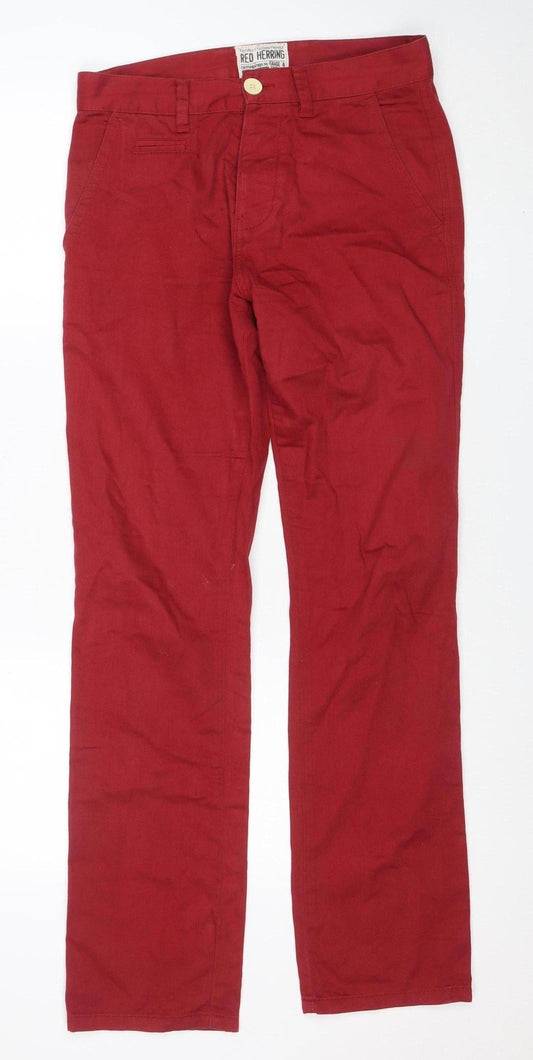 Red Herring Men's Red Chino Trousers Size M 32W 30L Cotton Regular Fit
