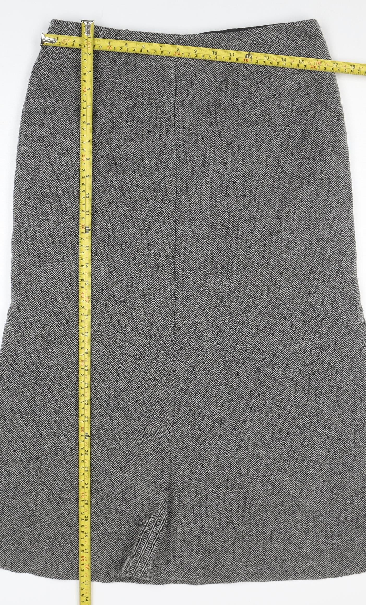 Marks and Spencer Womens Grey Wool Tweed Midi Pencil Skirt Size 14