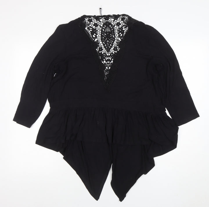 Roman Women’s Black Lace Back Wrap Jumper Viscose Blend Size 14