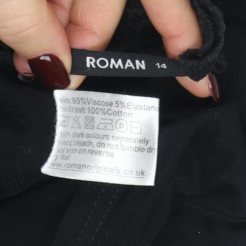 Roman Women’s Black Lace Back Wrap Jumper Viscose Blend Size 14