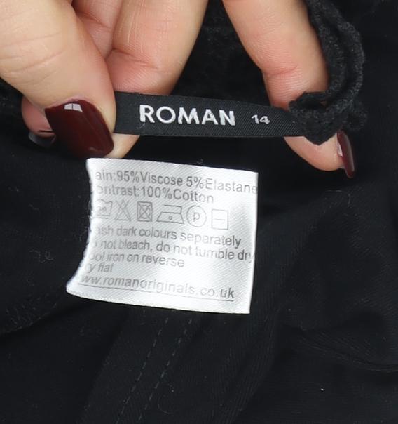 Roman Women’s Black Lace Back Wrap Jumper Viscose Blend Size 14