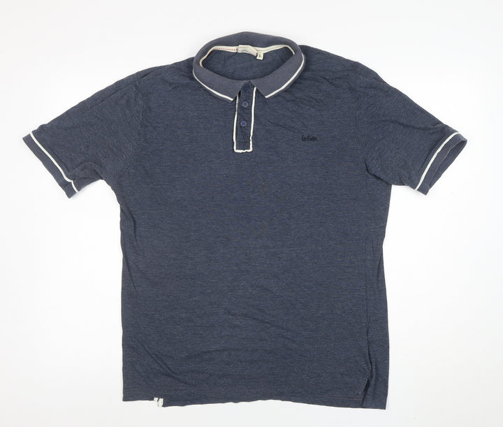 Lee Cooper Men's Blue Cotton Polo Shirt Size L Regular Fit