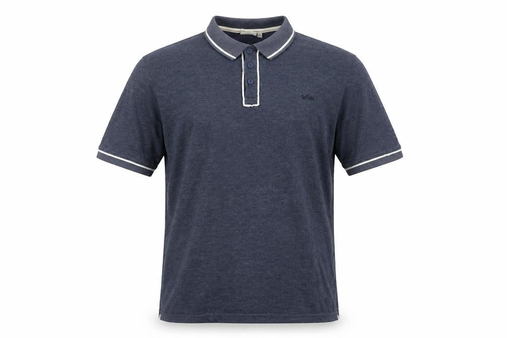 Front view of Lee Cooper Men's Blue Cotton Polo Shirt, size L, Regular Fit