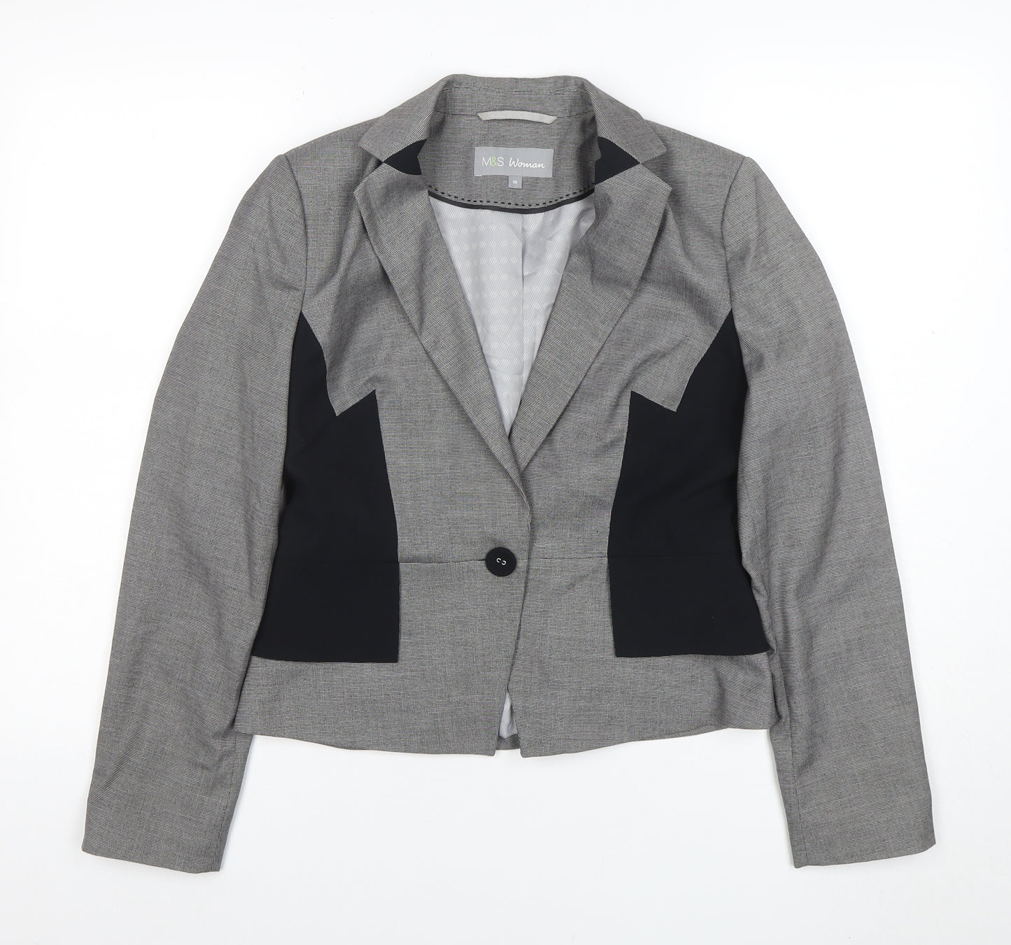 Marks and Spencer Women Grey Blazer Size 10 Tailored Single Breasted Jacket